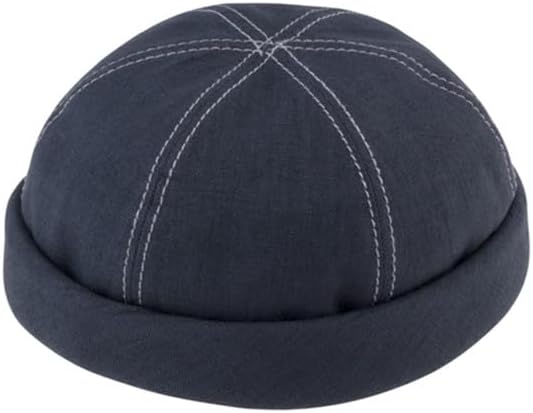 Fiebig Docker Leinen Beanie - mit Umschlag - Marineblau