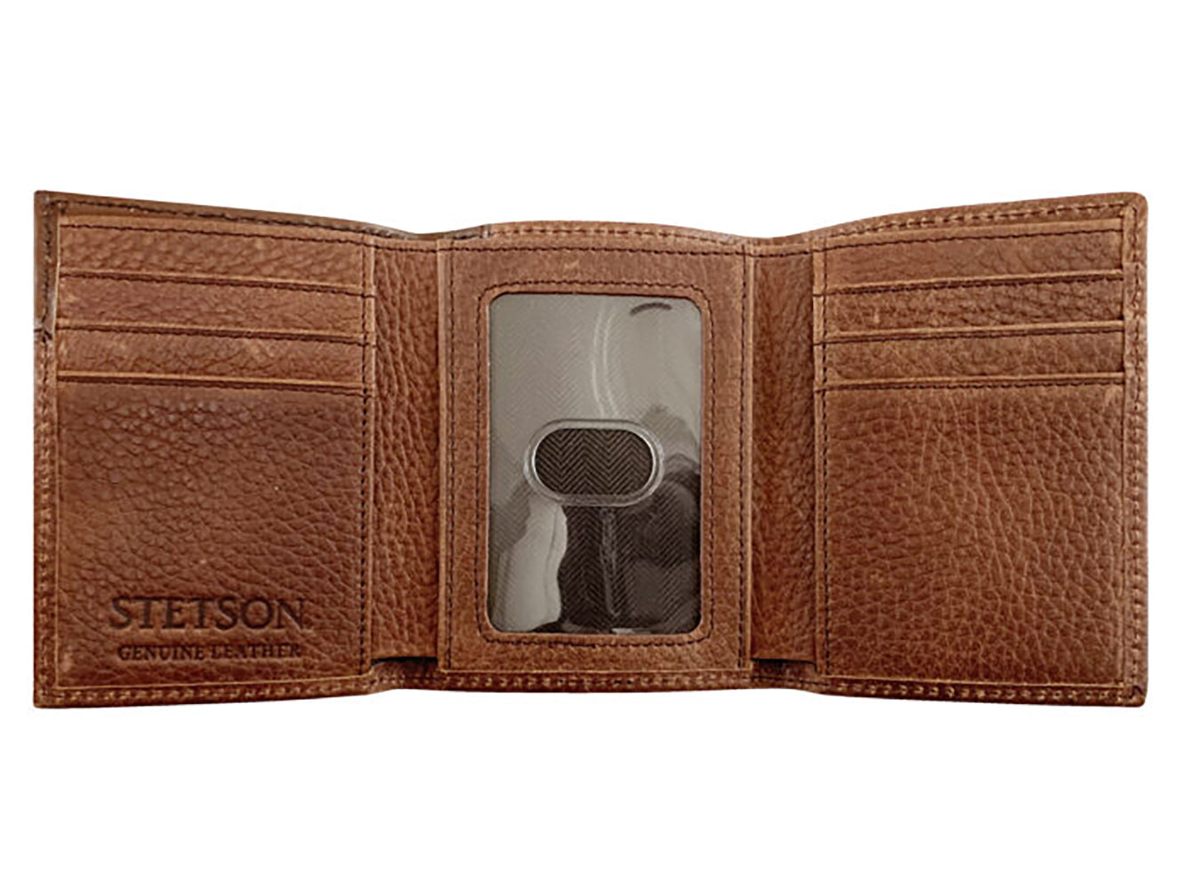 Stetson Steer Head Leather Tri-fold Wallet - Braun