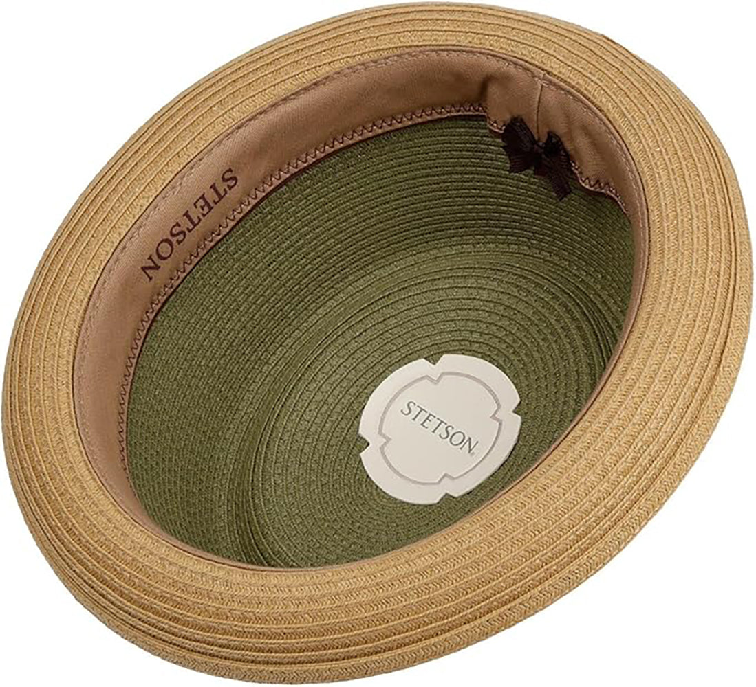 Stetson Licano Pork Pie - Toyo Strohut - Aus 100% Viskose - Mit UV-Schutz 40 - Natur/Khaki