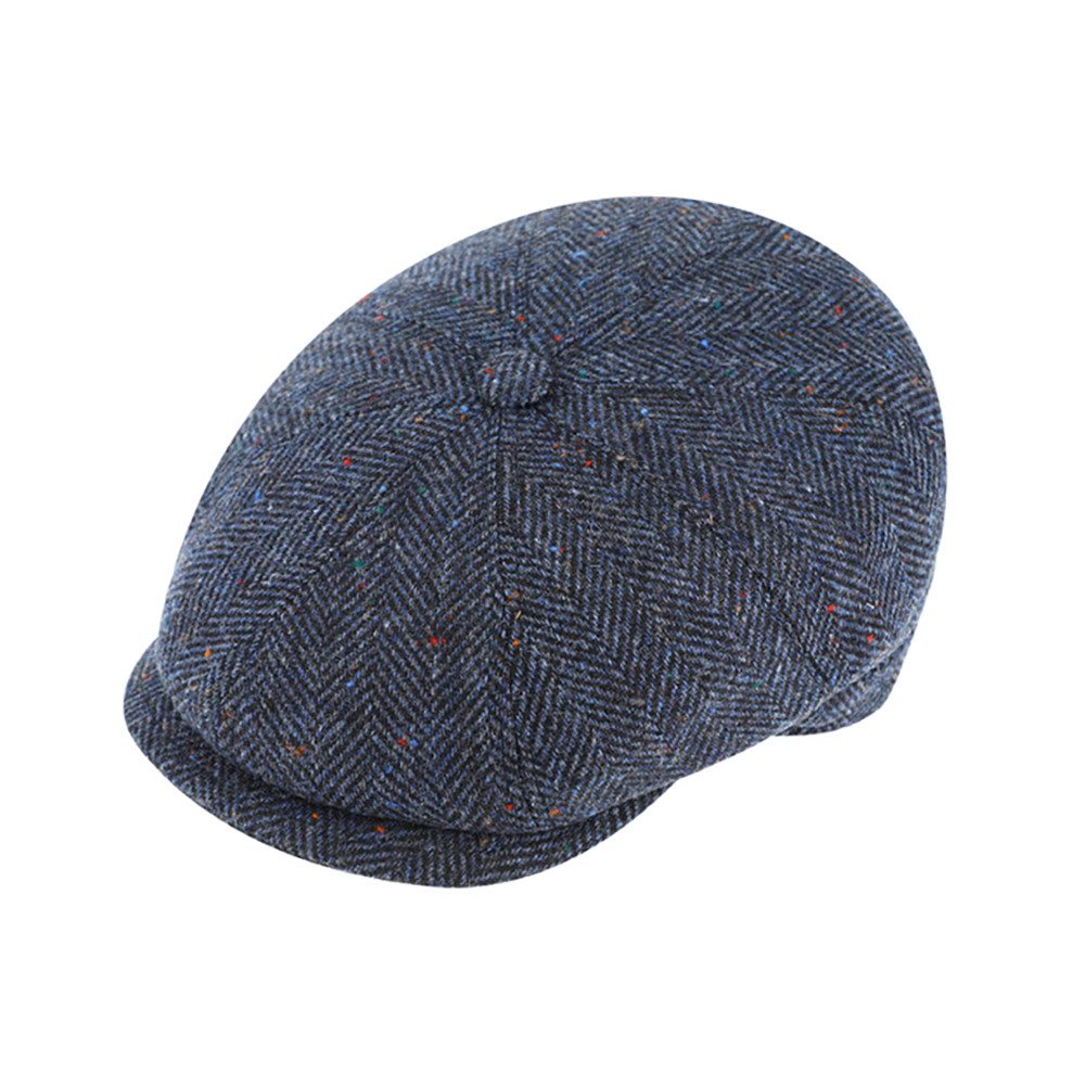 Fiebig 8-Panel Wool Herringbone Ballonmütze - Fischgrat-Muster - Marineblau