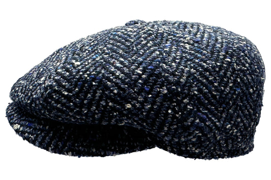 Fiebig 8-Panel Wool Herringbone Ballonmütze - Fischgrat-Muster - Marineblau