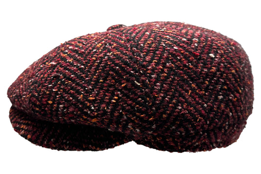 Fiebig 8-Panel Wool Herringbone Ballonmütze - Fischgrat-Muster - Bordeaux