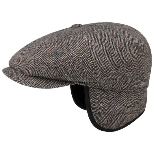 Stetson Hatteras Woolrich Earflaps - Fischgrat - Schirmmütze aus 100% Wolle - mit Ohrenklappen - 333 - Dunkelbraun