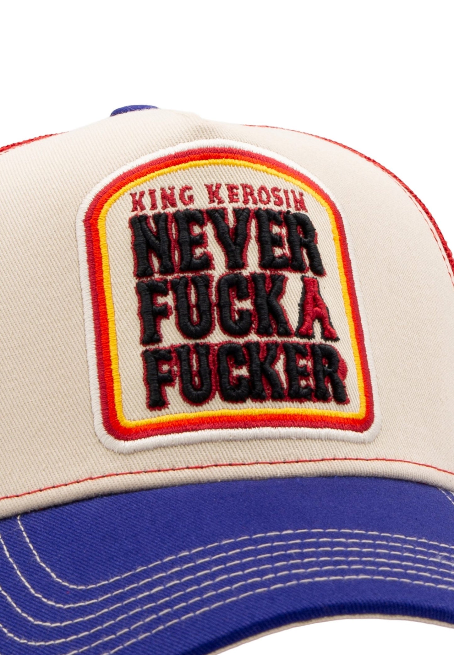 King Kerosin Trucker Cap "Never Fuck a Fucker" - Blau Rot