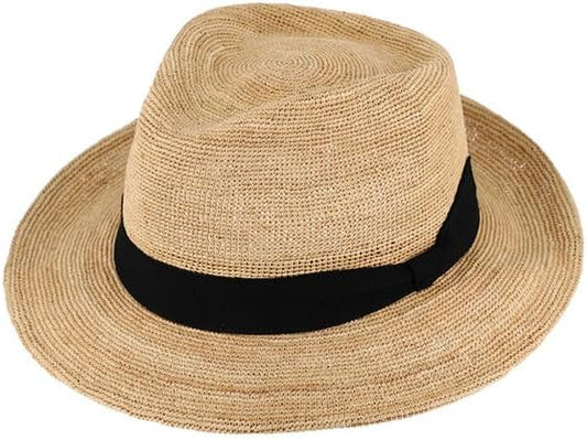 Fiebig Raffiahut Strohhut Fedora Crotchet Traveller - Made in Italy - Natur