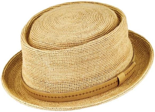 Fiebig Crochet Strohhut Pork Pie - Made in Italy - Natur