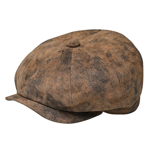 Fiebig 8-Panel Leder Ballonmütze - Pigskin - Braun