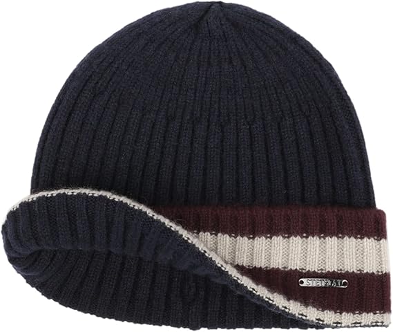 STETSON Kaschmir Beanie "Striped Cuff" - Blau