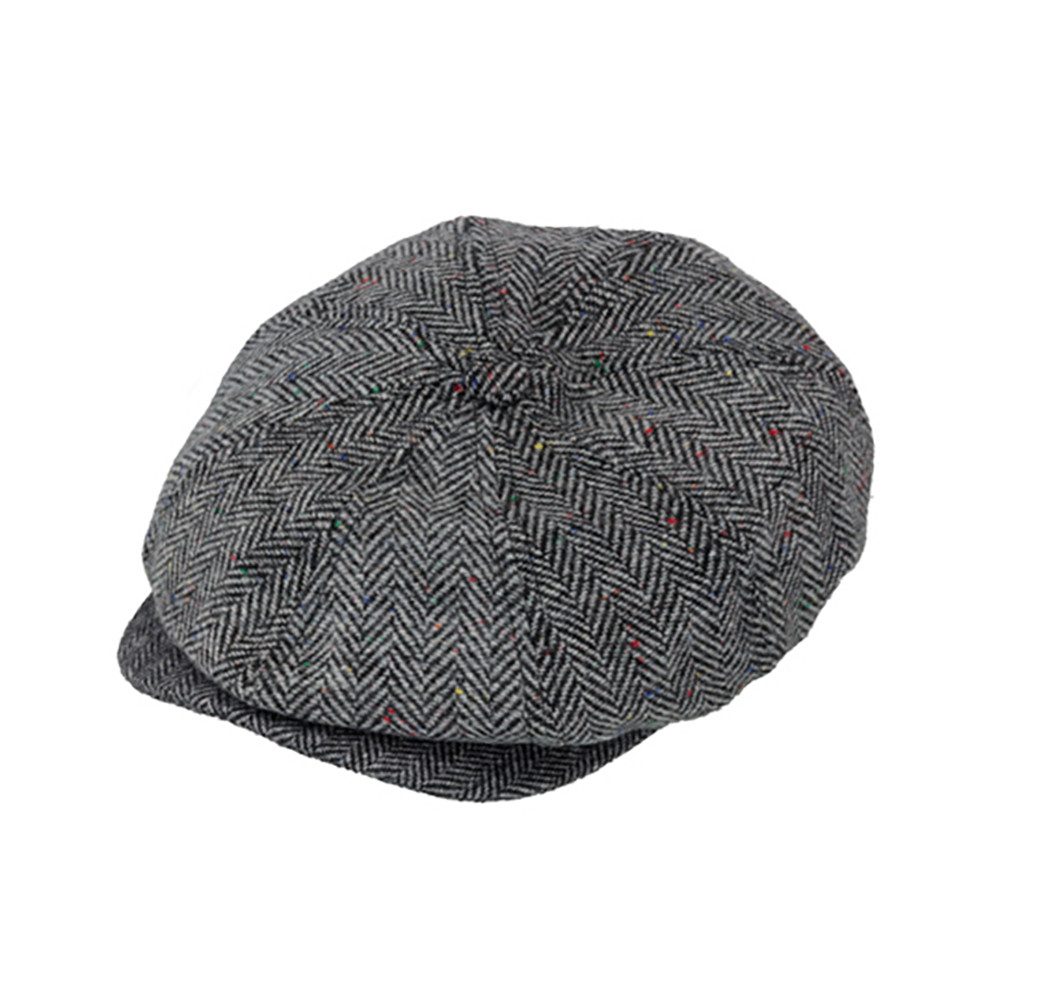Fiebig 8-Panel Wool Herringbone Ballonmütze - Fischgrat-Muster - Grau