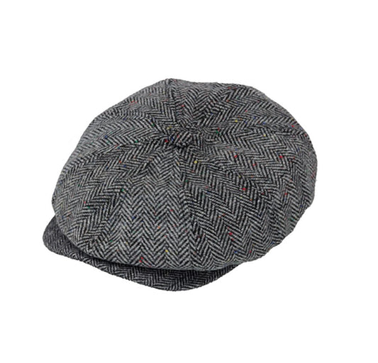 Fiebig 8-Panel Wool Herringbone Ballonmütze - Fischgrat-Muster - Grau