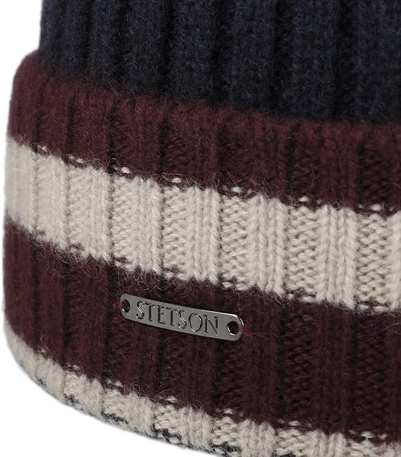 STETSON Kaschmir Beanie "Striped Cuff" - Blau