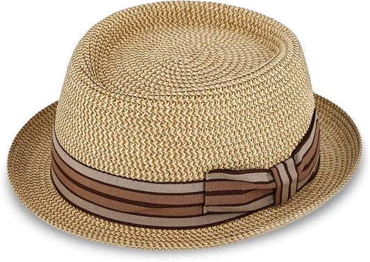 Fiebig Wallku Papierhut Strohhut Pork Pie - Made in Italy - Beige Natur