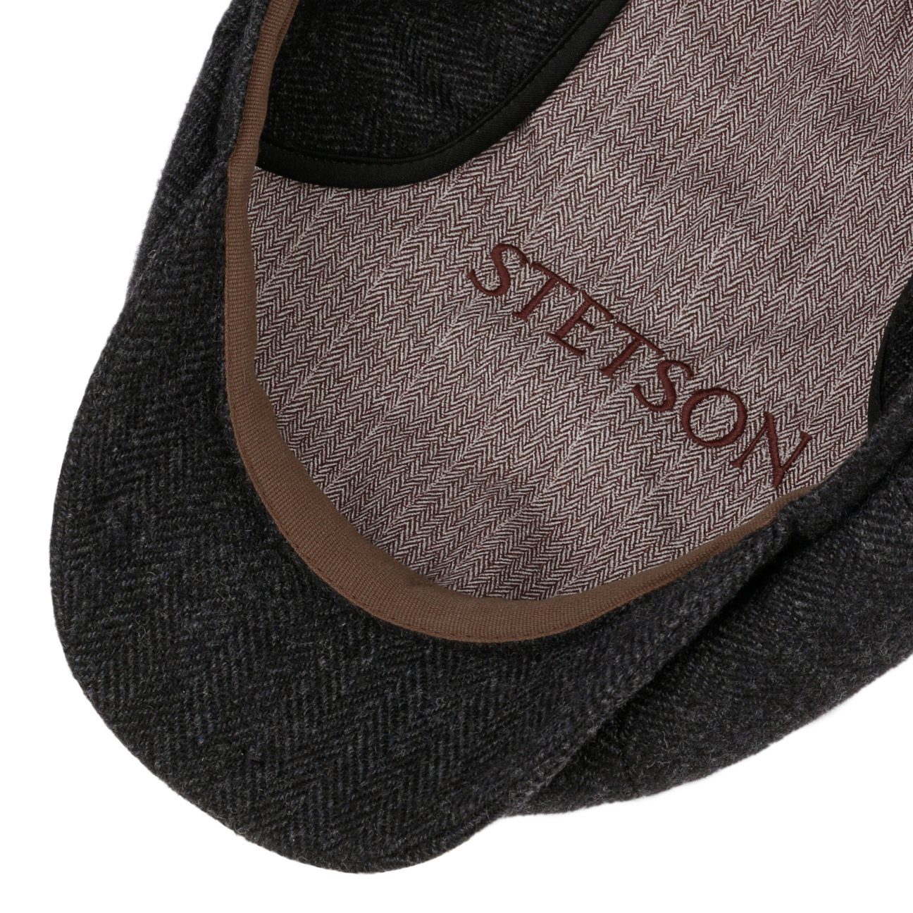 Stetson Hatteras Woolrich Earflaps - Fischgrat - Schirmmütze aus 100% Wolle - mit Ohrenklappen - 311 - Grau