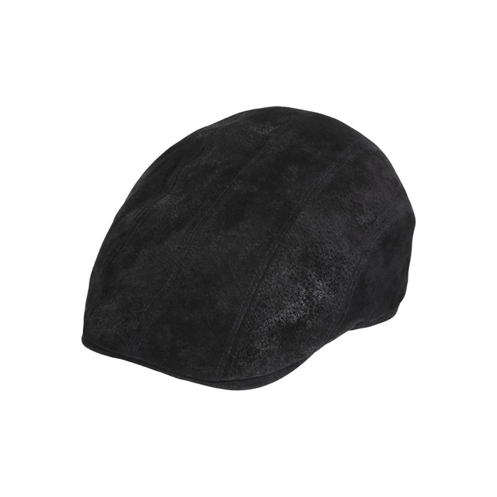 Fiebig Leder Flatcap - Schiebermütze - Pigskin - Schwarz