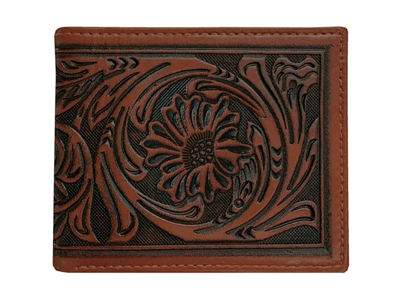 Stetson Tooled Leather Bi-Fold Wallet - Braun