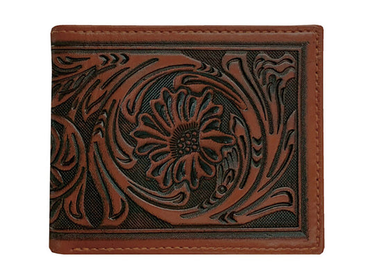 Stetson Tooled Leather Bi-Fold Wallet - Braun