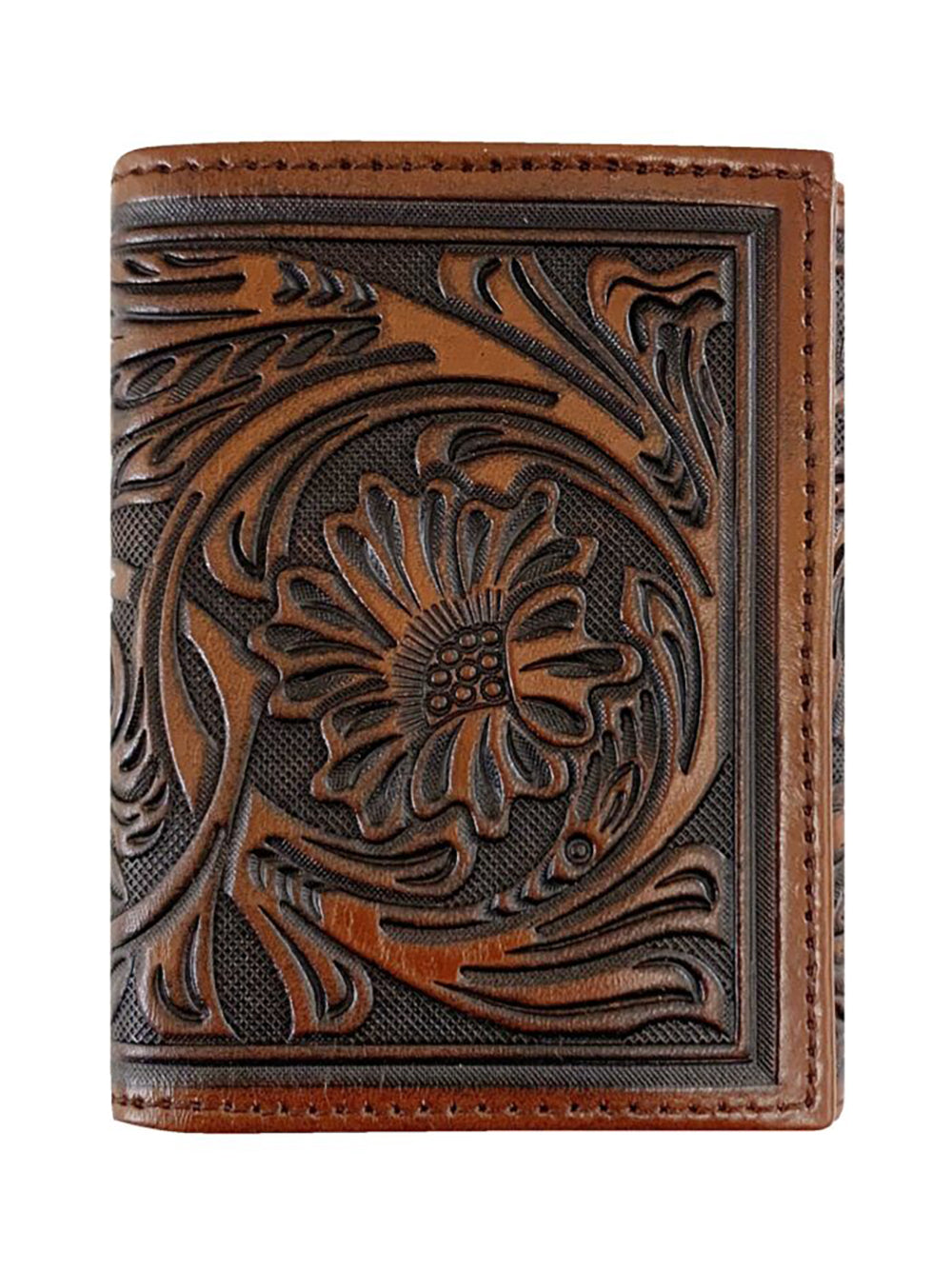 Stetson Tooled Leather Tri-Fold Wallet - Braun