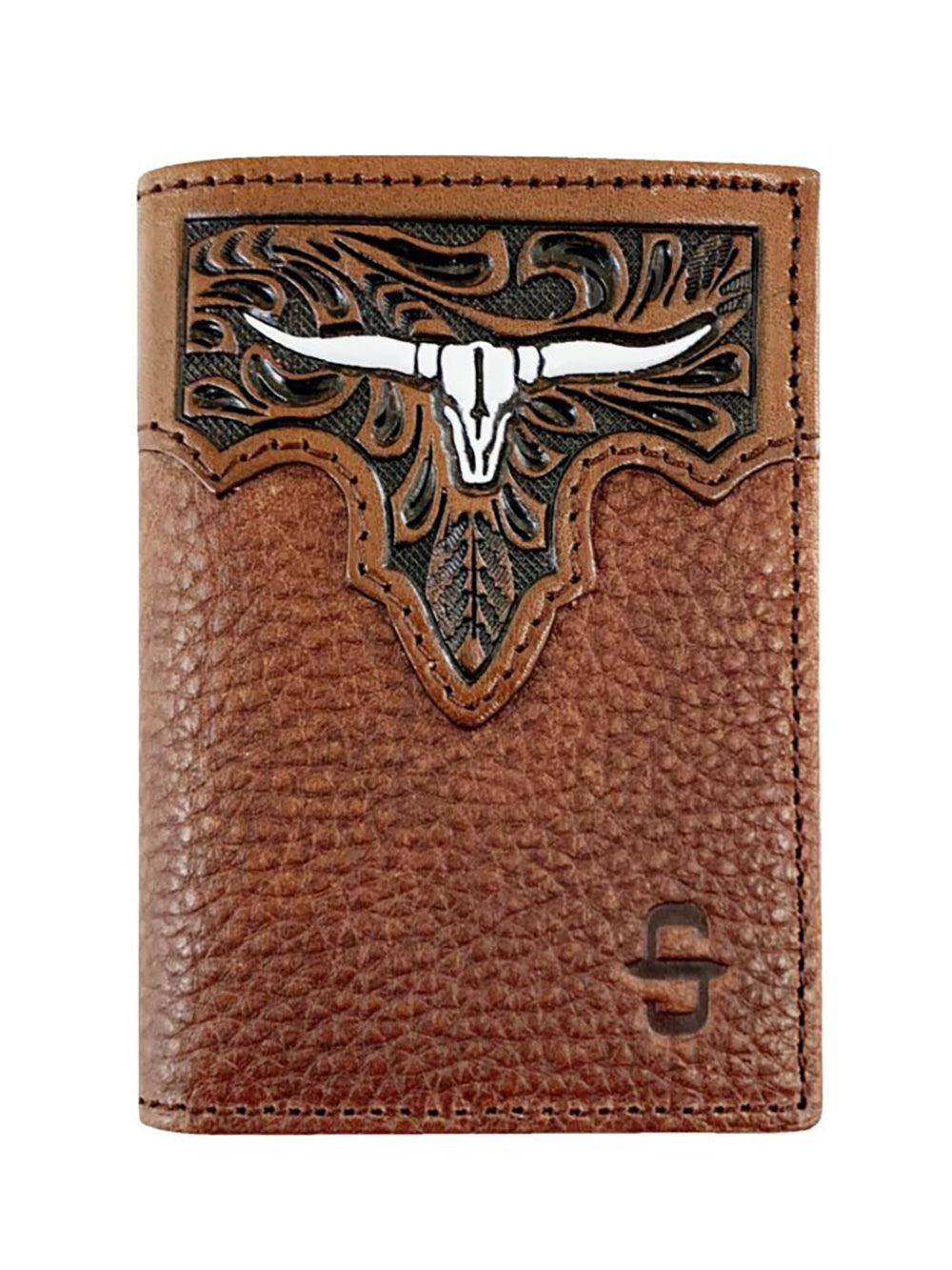Stetson Steer Head Leather Tri-fold Wallet - Braun