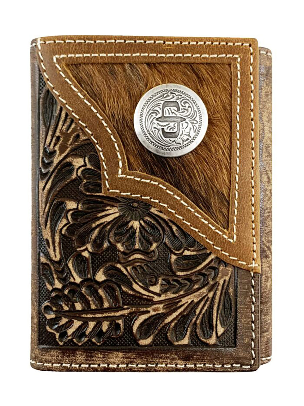 Stetson Hair-on-Hide Concho leather Tri Fold Wallet - Braun