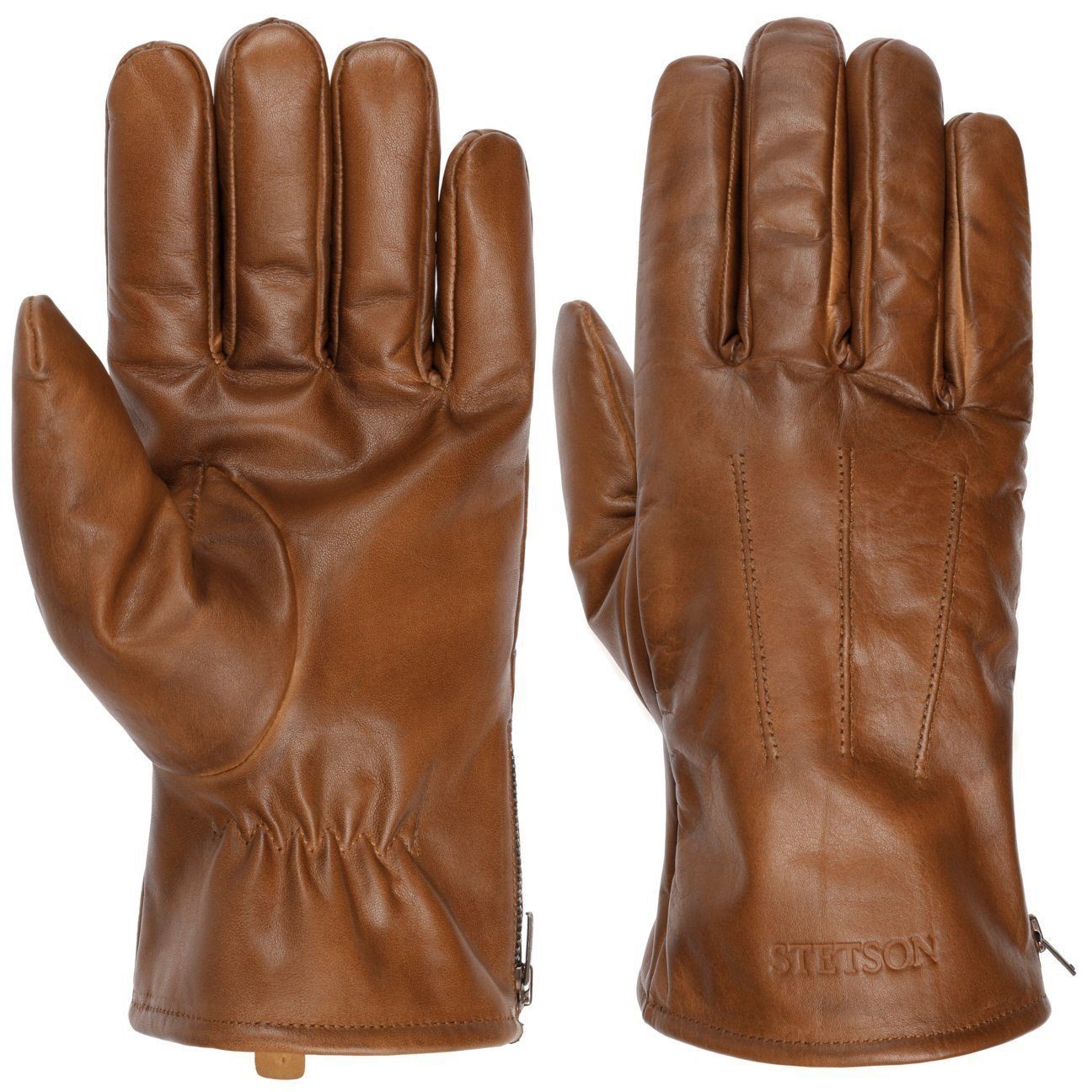 Stetson Leder-Handschuhe mit Fleece-Futter - Rindsleder - Hellbraun