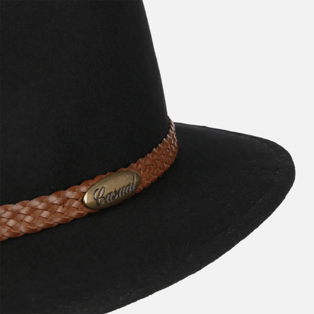 Fiebig Casual Traveller Wollfilzhut -  Knautschbar - Wasserabweisend - Made in Italy - Schwarz