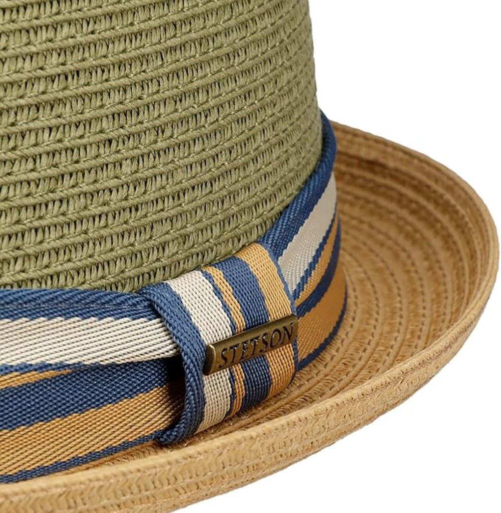 Stetson Licano Pork Pie - Toyo Strohut - Aus 100% Viskose - Mit UV-Schutz 40 - Natur/Khaki