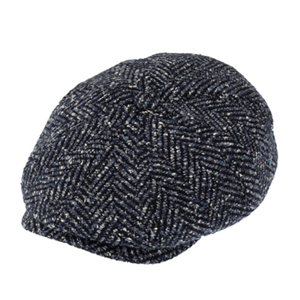 Fiebig 8-Panel Wool Herringbone Ballonmütze - Fischgrat-Muster - Marineblau