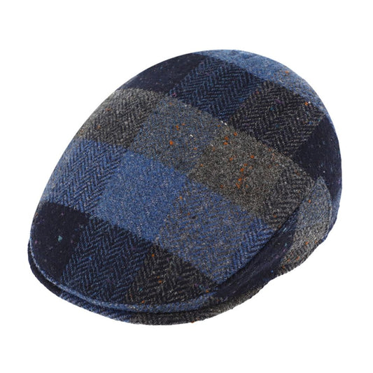 Fiebig Wool Herringbone Check Flatcap - Karo-Fischgrat-Muster - Blau