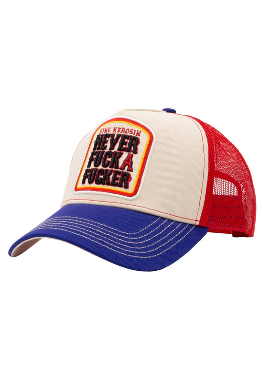 King Kerosin Trucker Cap "Never Fuck a Fucker" - Blau Rot