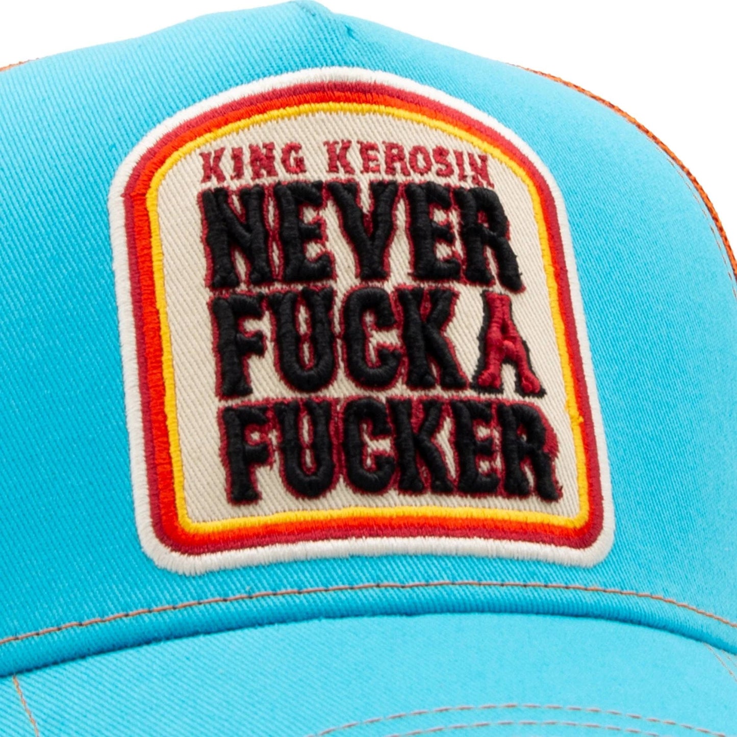 King Kerosin Trucker Cap "Never fuck a Fucker" - Himmelblau