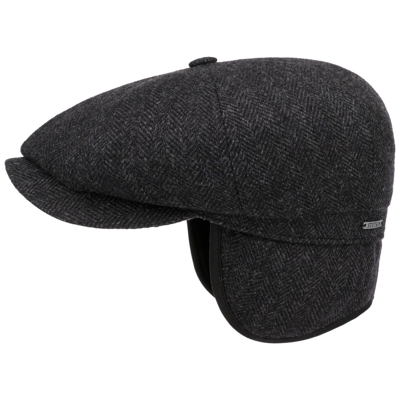 Stetson Hatteras Woolrich Earflaps - Fischgrat - Schirmmütze aus 100% Wolle - mit Ohrenklappen - 311 - Grau