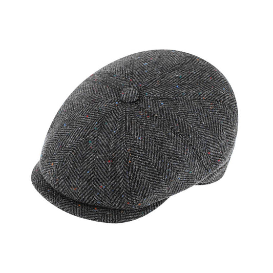 Fiebig 8-Panel Wool Herringbone Ballonmütze - Fischgrat-Muster - Anthrazit