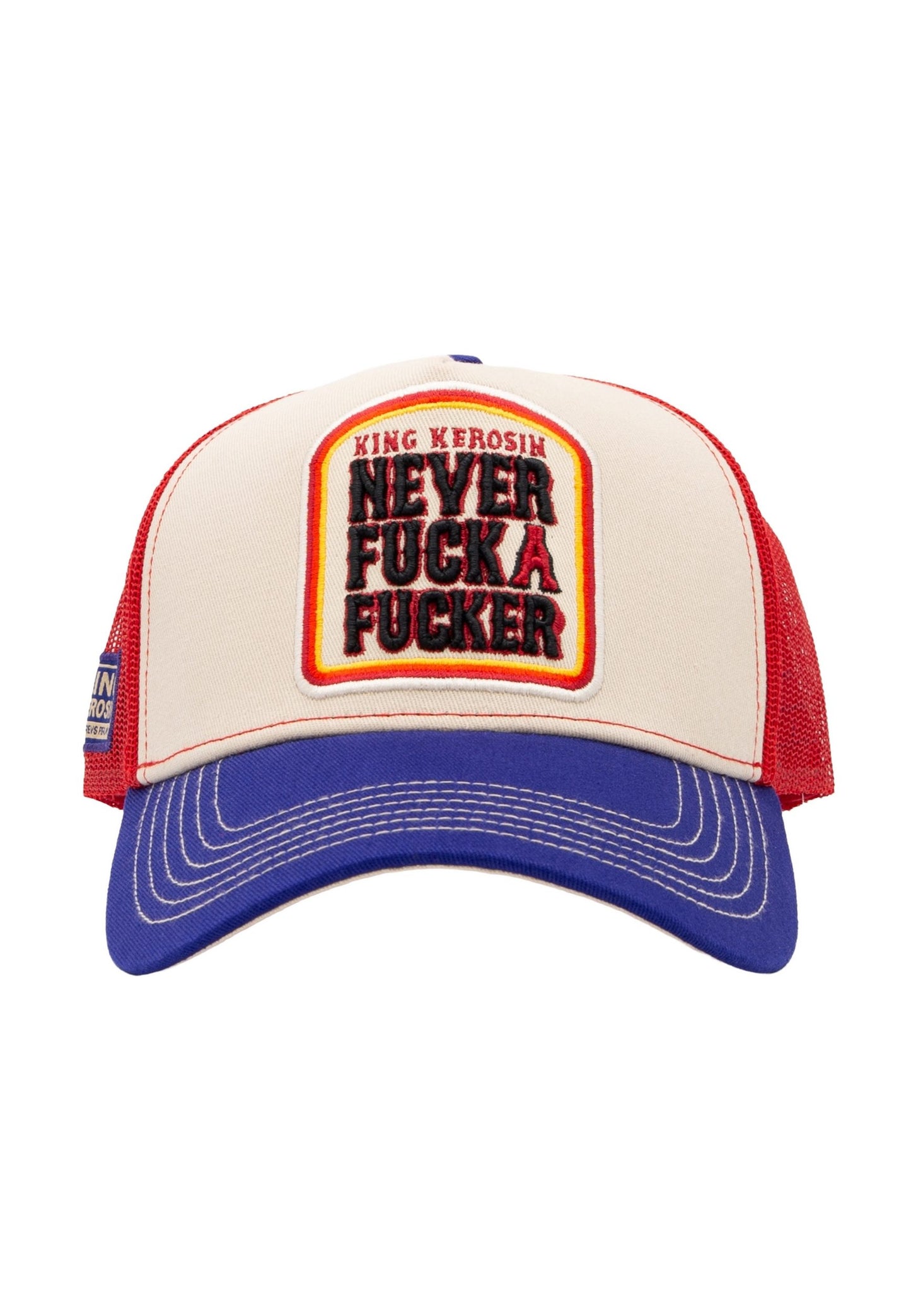 King Kerosin Trucker Cap "Never Fuck a Fucker" - Blau Rot