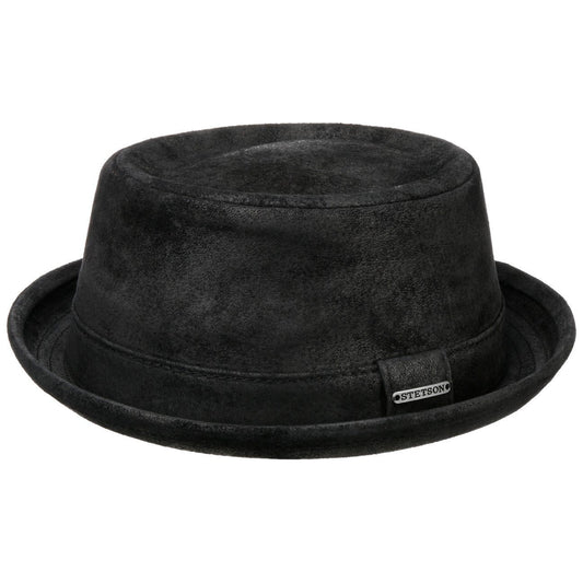 Stetson Pennsylvania Leder Pork Pie -  Aus 100% Leder - Futter aus Baumwolle - Schwarz