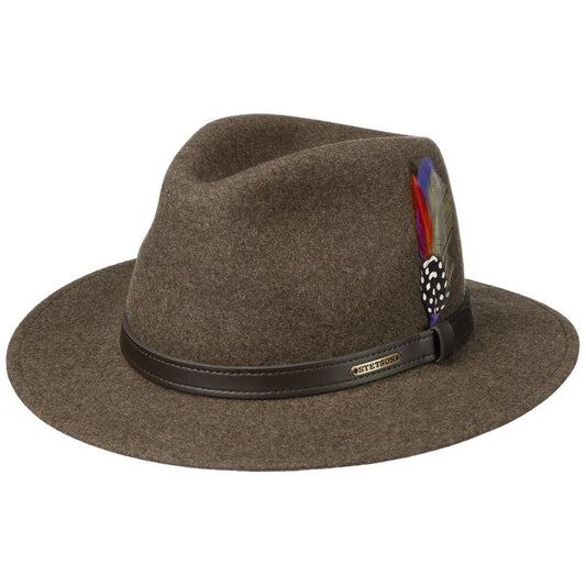 Stetson Powell Woolfelt Traveller - Wollfilzhut - Knautschbar / Wasserfest - Braun meliert