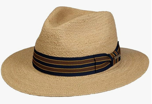 Stetson Yescott Raffia Traveller - Strohut - Naturfarben - Gestreiftes Garniturband - UV-Schutz 40